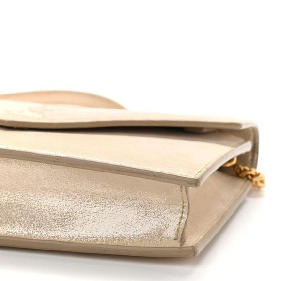 Saint Laurent Monogram Envelope Chain Wallet Metallic Fabric Champagne Gold - Picture 9 of 12